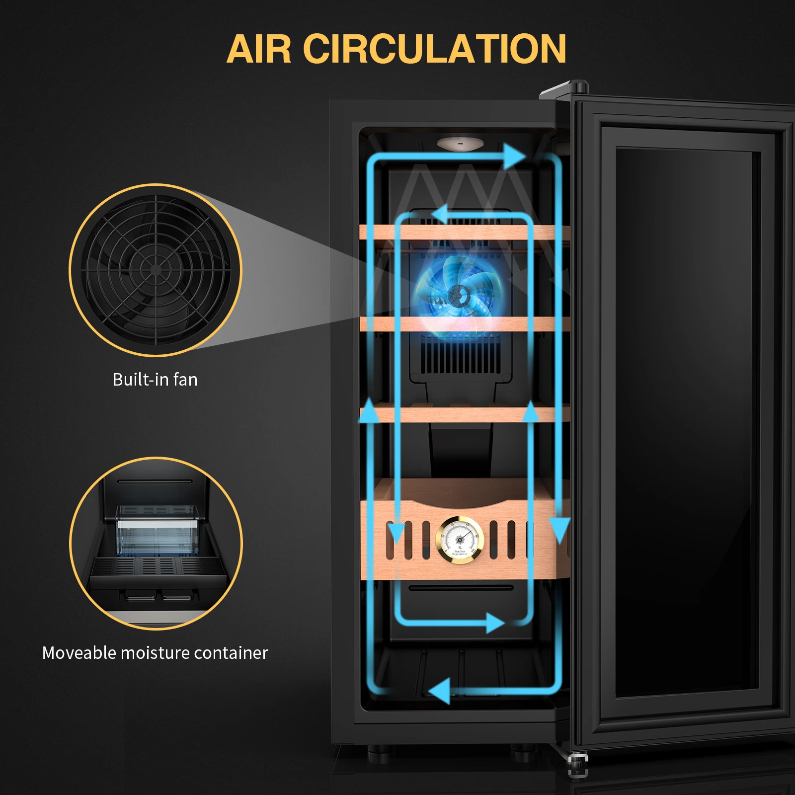 35L Electric Humidors Cooler Cabinet with heet Drawer & Tray Adjustable Temperature Control Storage 250pcs