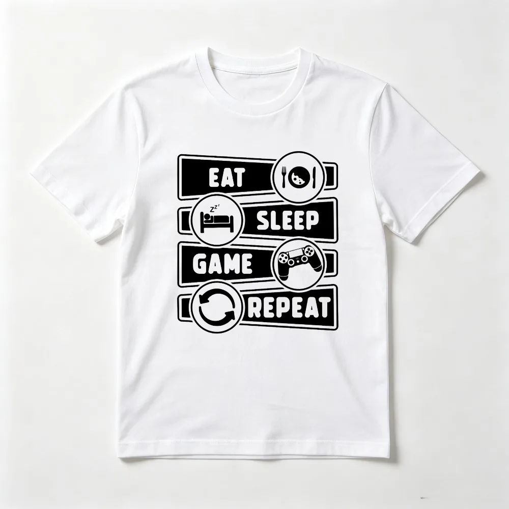 Gamer Eat Sleep Game Repeat Otaku T-shirt Summer Short Sleeve O-neck Loose Harajuku Casual Fashion Breathe Man Clothing