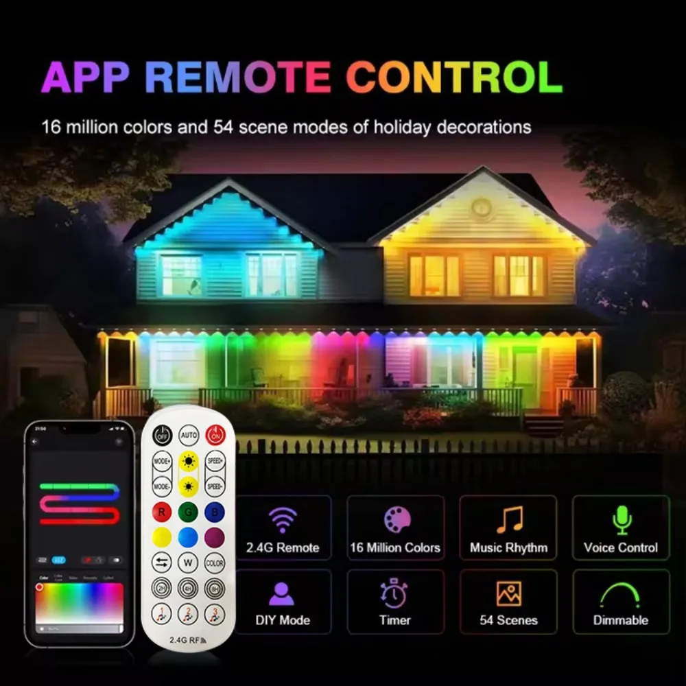 90m 180leds luzes de beiral inteligentes ip67 à prova dip67 água permanente luzes ao ar livre app sincronização música remota para o natal ano novo decoração casa