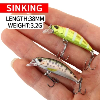2024 quente 38mm 3.2g mini afundando minnow iscas de pesca jerkbaits peche isca artificial wobbler isca para truta baixo carpa pesca