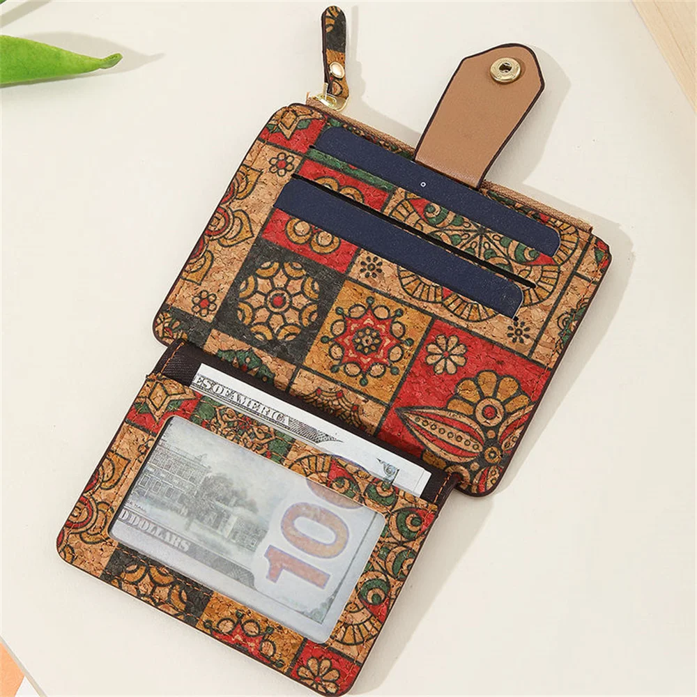 Carteira de bolso retrô ultra fina para mulheres e homens, porta-cartões múltiplos, porta-moedas de cortiça, grande capacidade, estojo com zíper, acessórios de moda, 1pc