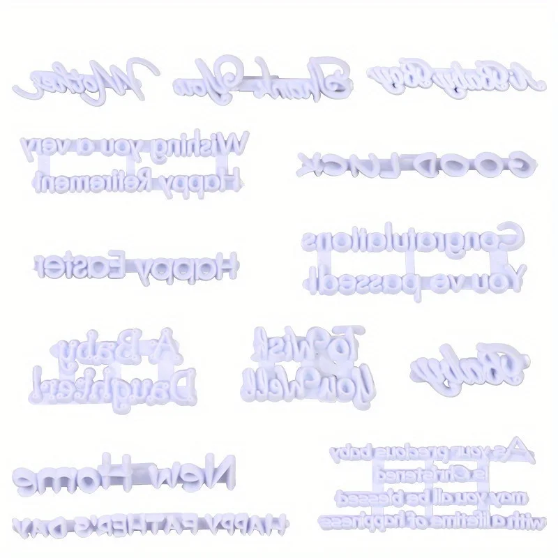 13pcs English Letters Handwritten  Decoration Cutting Mold Fondant Cake Decoration Fondant Tool Clay Baking Plastic Mold