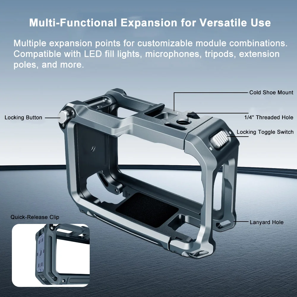 

Lightweight Rabbit Cage Aluminum Case For DJI OSMO ACTION 6, Multifunctional Expansion Adapter Mount Metal Frame