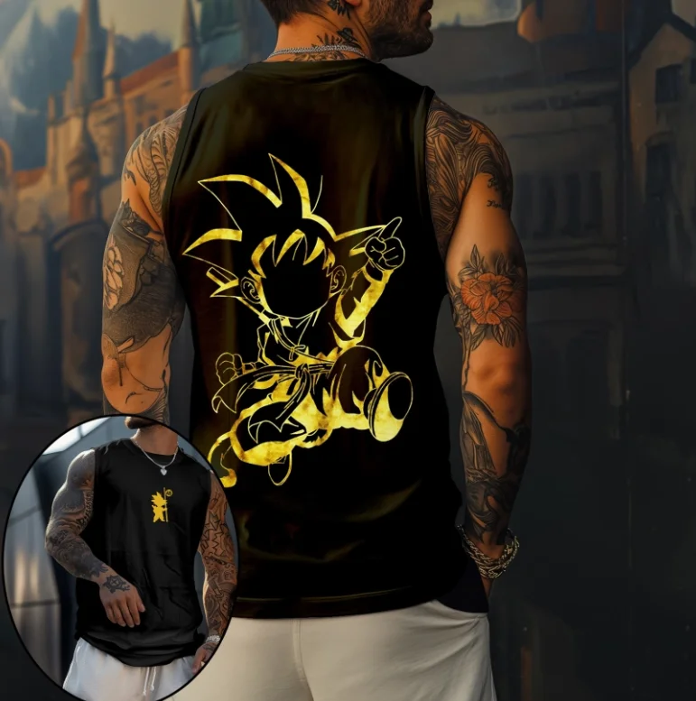 

Официальный мужской жилет без рукавов Dragon Ball с принтами персонажей, уличная одежда в стиле ретро-аниме, футболка с жилетом для фитнеса, для повседневной носки