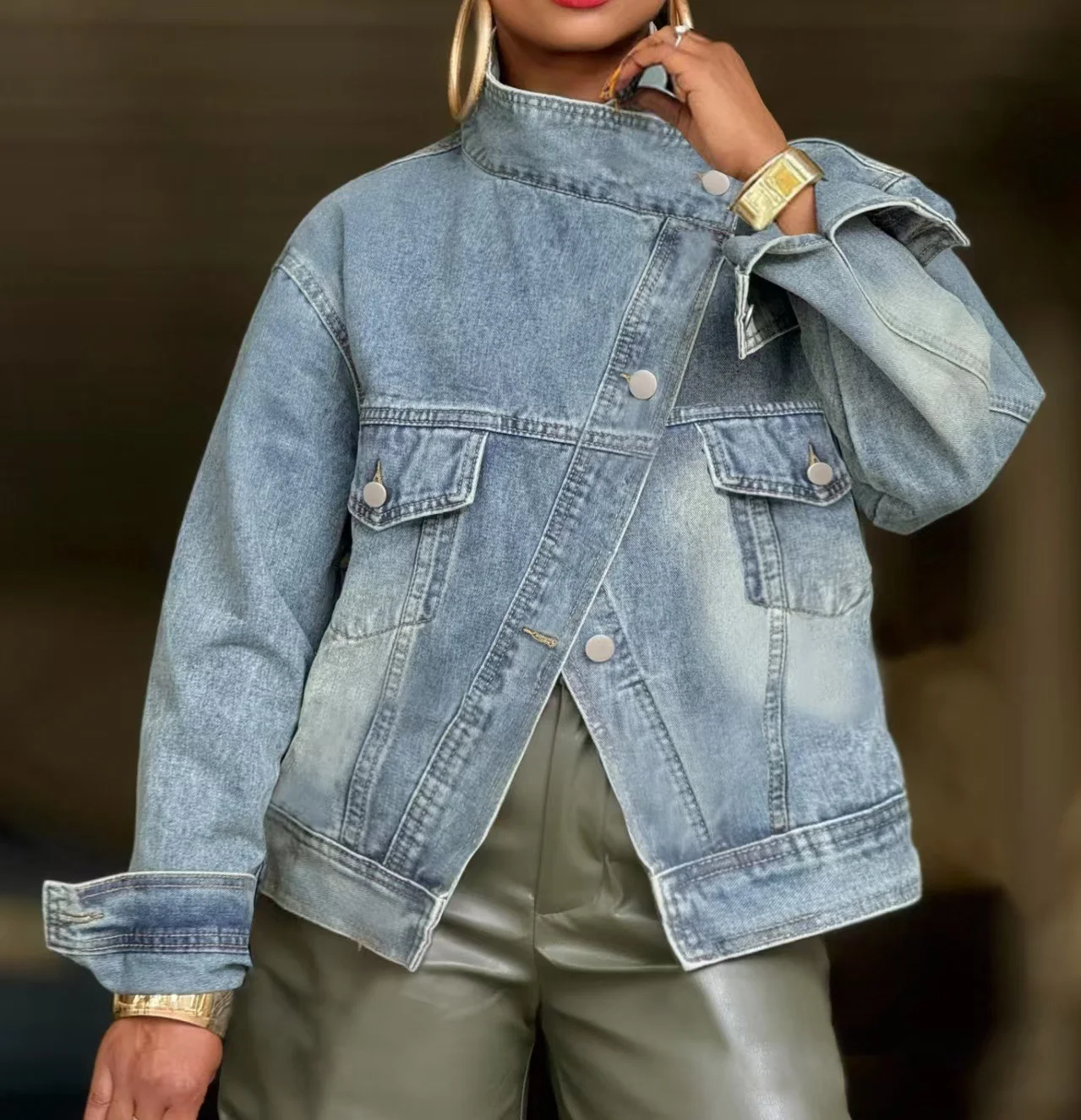 Patchwork Jean Jacket - Street Motorcycle Washed Denim Jacket 2026