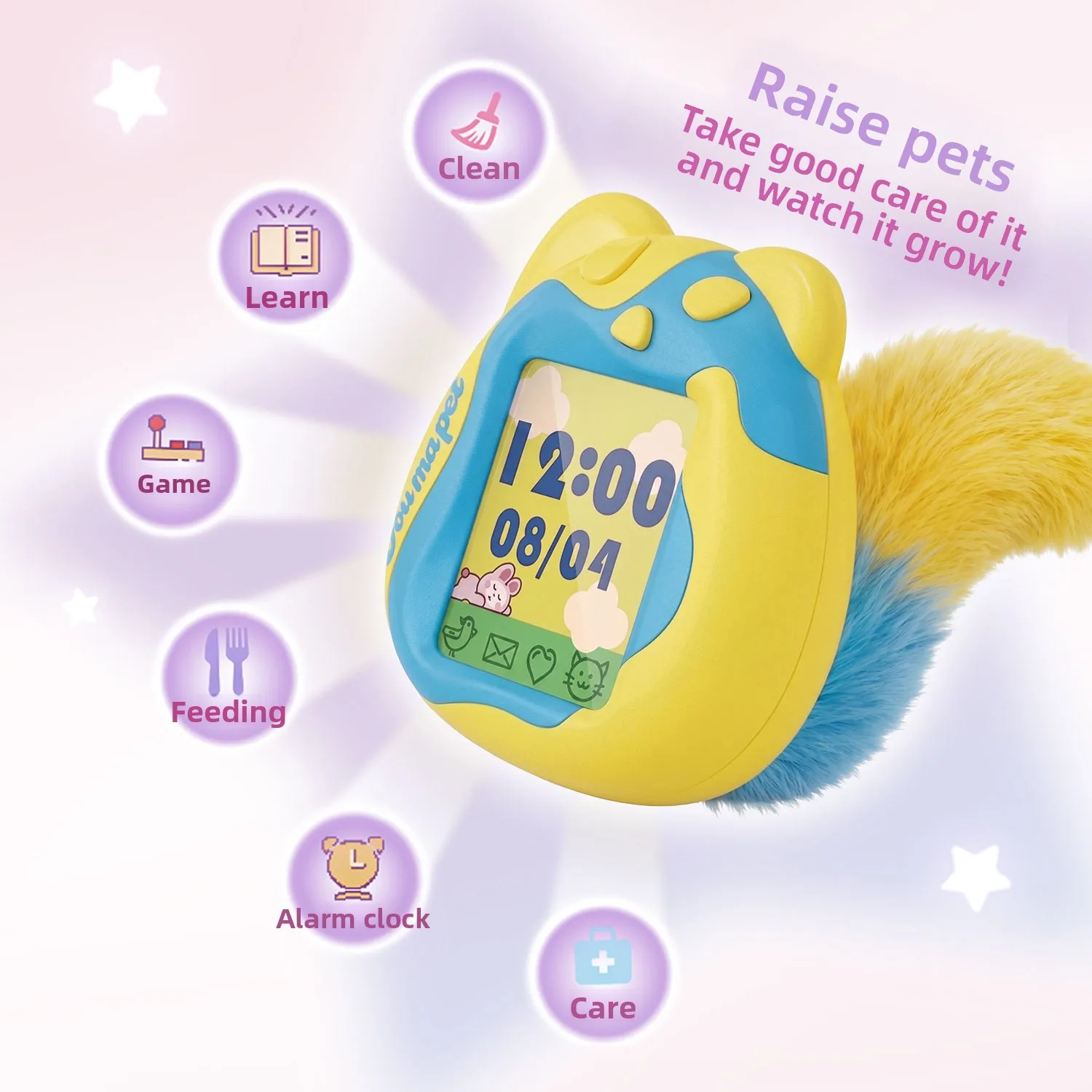 Color Screen Virtual Electronic Pet Toy Handheld Raising Game 8 Pets 5 Interactive Modes With Alarm Clock Kids Educational Gift