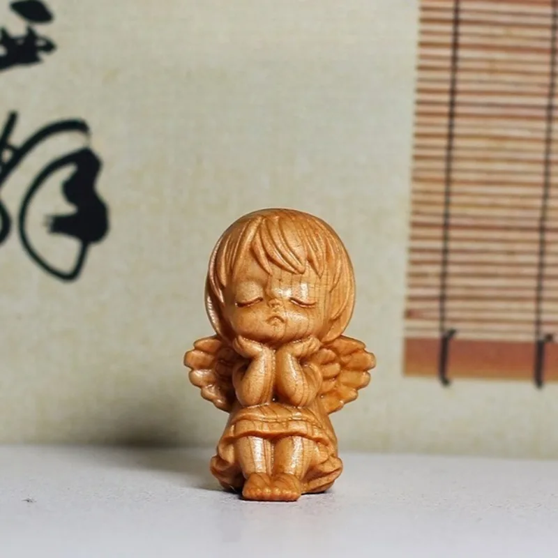 1 PC Minimalist Creative Little Angel Wood Carved Figurine Handheld Piece Wooden Craft Home Desk Decor Cute Angel Birthday Gift