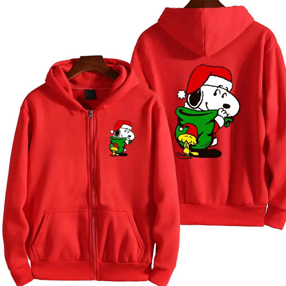 2024 New Snoopy Cartoon Anime Women Zipper Hoodie Spring Autumn Men Oversized Sweatshirt Merry Christmas Couple Jackets Coats