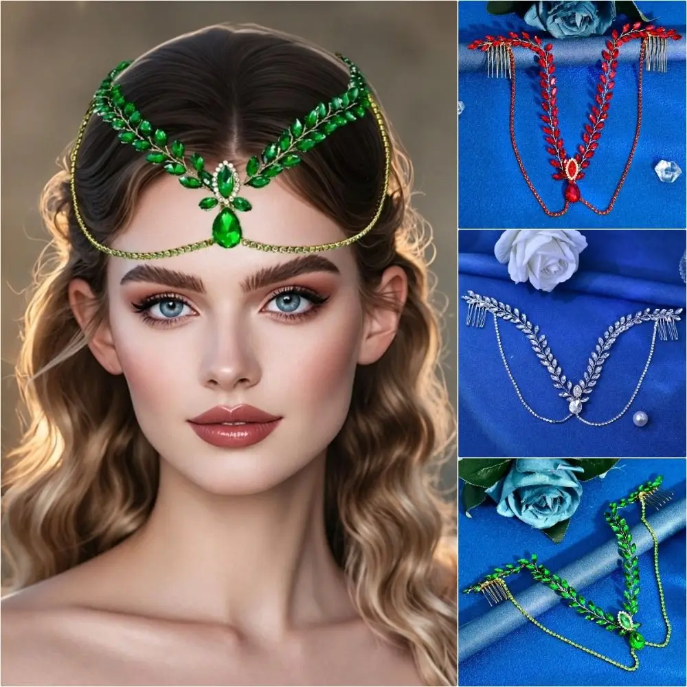 Exquisite Shining Bride Forehead Head Chain Rhinestone Solid Color Hair Comb Wedding Rhinestone Headband Party