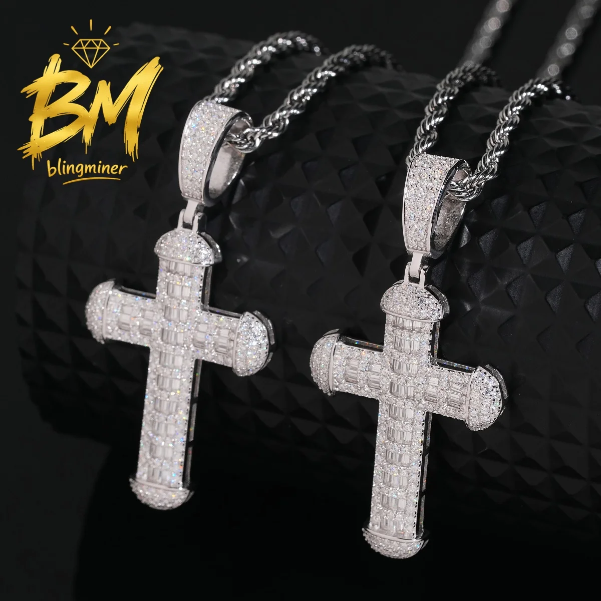 Blingminer Hip Hop Cross VVS Moissanite Pendant For Men Women S925 Silver Pendants Jewelry Pass Diamonds Tester GRA Free Shippin