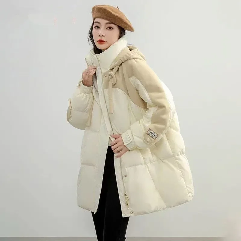 

Winter Fashion New Womens Korean Cotton-padded Jacket Long Warm Down Cotton CoatFemale Loose Hooded Parker Outerwear Trend Coat