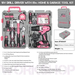 Hi-Spec Tool kit Set Pink Screwdriver Cordless Drill Professional Maintenance Tools Set Combination Mixed Plastic Storage