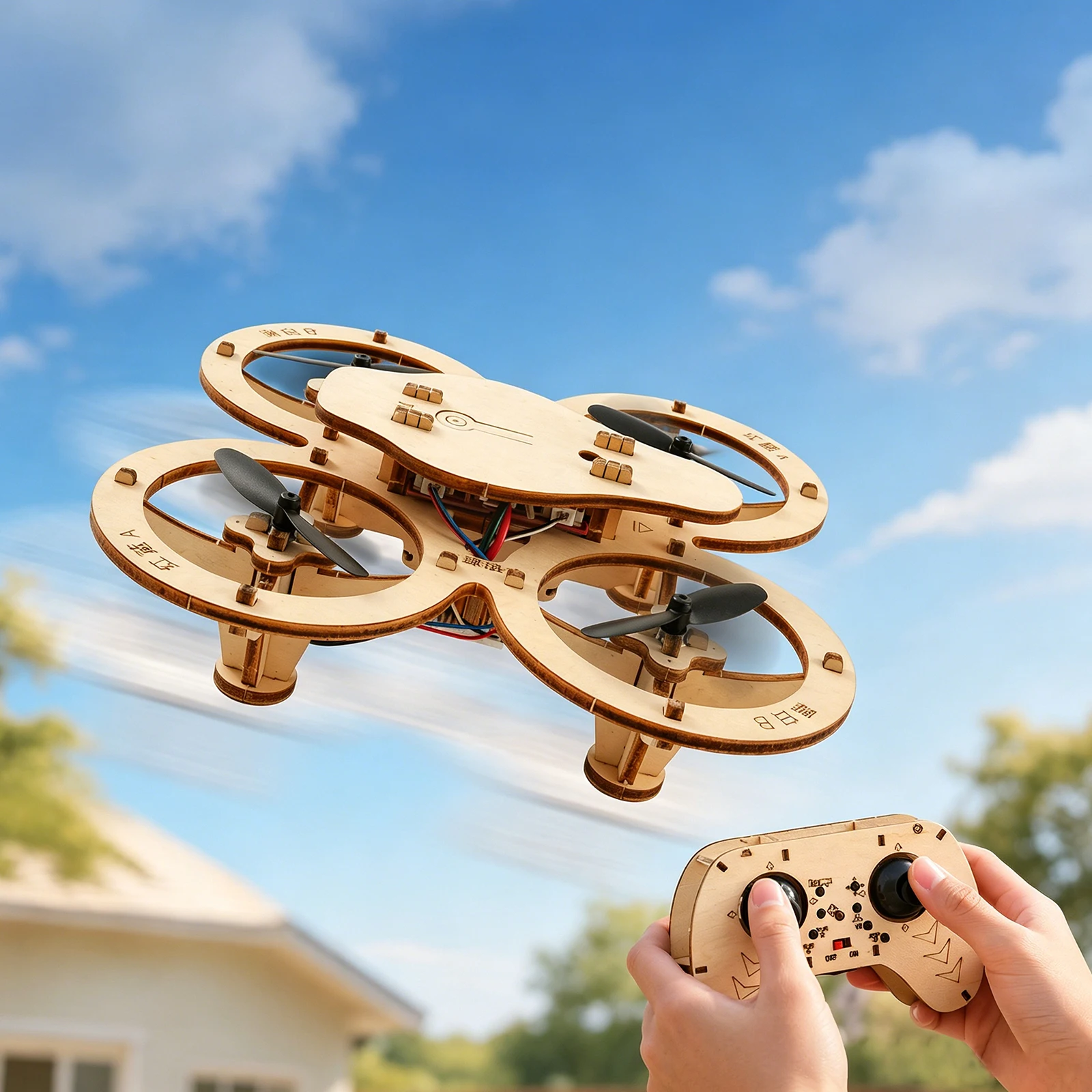 RC Drone Assembly STEM Model Beginner DIY Flying Drones Wood Drones Puzzle Model Kit for Festivals Campus Competitions Prizes