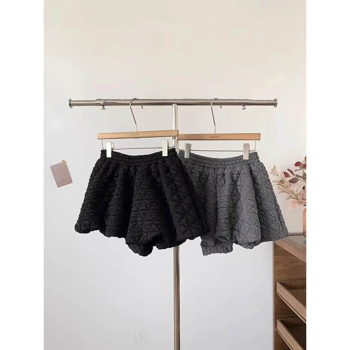 High Waist A-Line Short Pants Korean Style Casual Loose Fit Diamond Pattern Slimming Wide Leg Boot Pants for Women