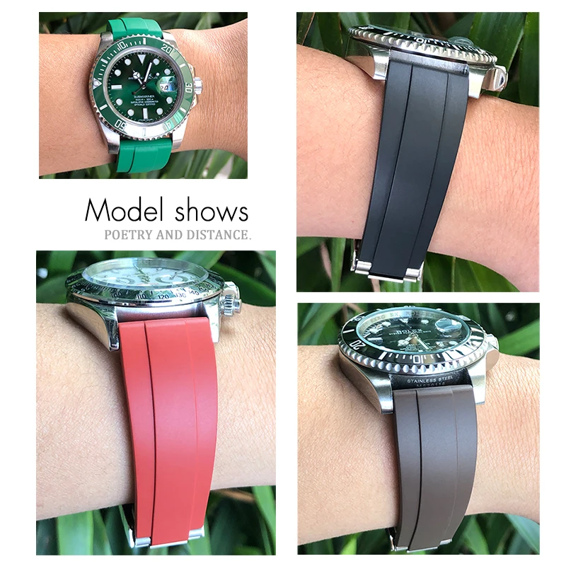 Pulseira de fivela curta NFR FKM flúor de borracha, pulso pequeno para Rolex, Daytona, Yacht Master, Submariner, Oysterflex, 20mm