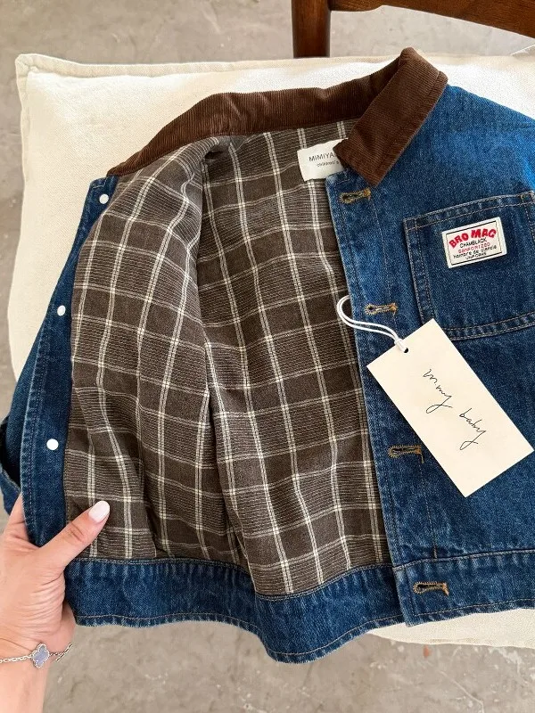 Cool Color Block Children's Denim Jacket Casual Style Spring Autumn New Arrival Unisex Baby Casual Top Trendy Jacket