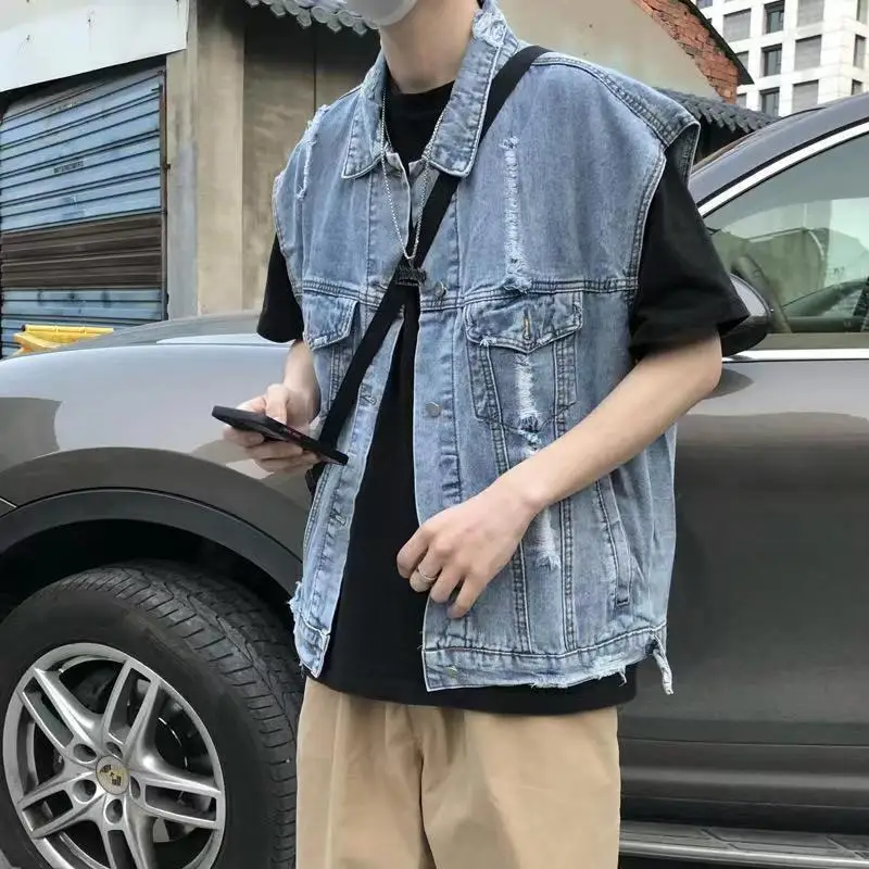 

Мужской жилет весна-лето свободный плюс размер корейский стиль модный повседневный универсальный отложной воротник не выцветает