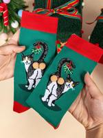 Women Christmas Funny Socks With Egg Cat & Cartoon Character Patterns, Unisex Novelty Socks For Christmas, New Year Gifts, Daily