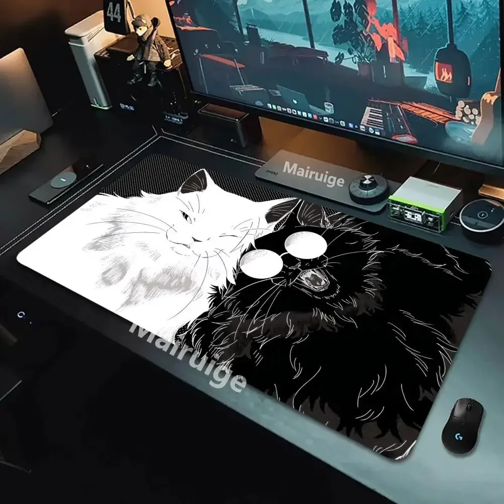 

Черно-белый коврик для мыши с милым котом, геймерский настольный коврик, большие офисные коврики для клавиатуры, ковер Xll, компьютерная поверхность для аксессуаров, Mauspad
