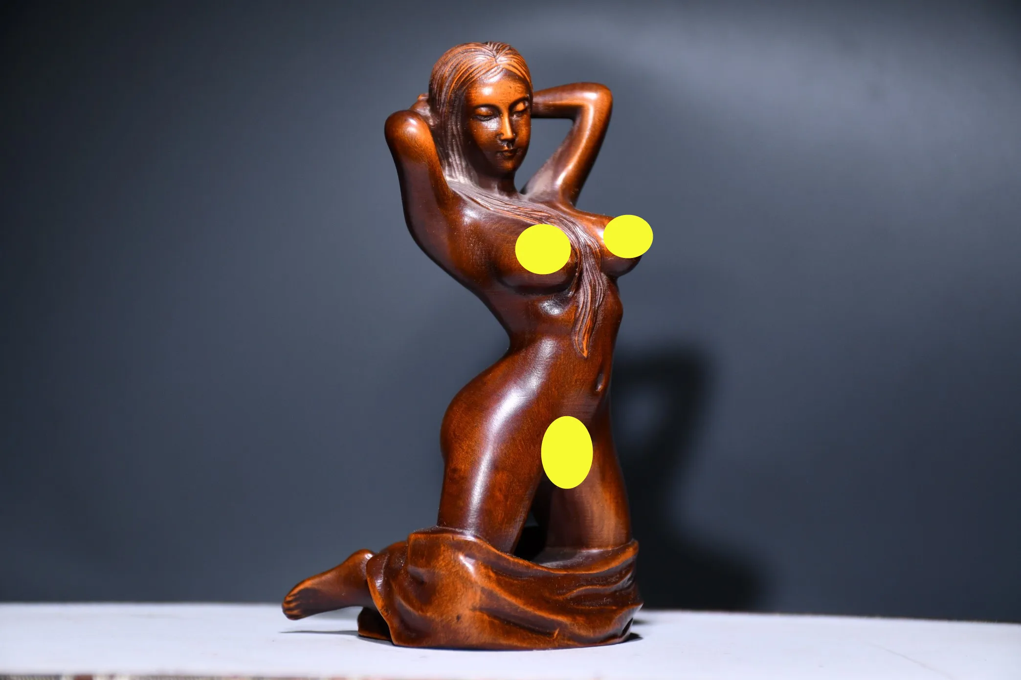 Sexy Busty Beauty Girl Nude Statue Wood Carving Body Art Sculpture Crafts Desktop Ornament Retro Home Decor