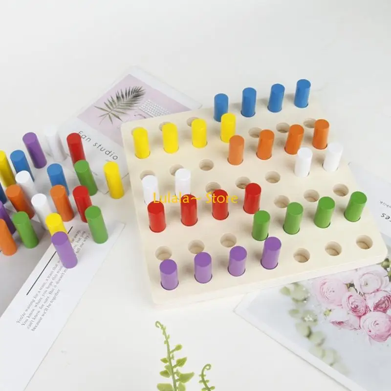 Y4QA لوحة فرز الألوان الخشبية التعليمية ذات العصي الصغيرة مع أوتاد ناعمة للأطفال الصغار من سن 3 سنوات فما فوق #5