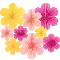 9Pcs/Set Easter Themed Hanging Paper Flowers Party Decoration Seasonal Fan Shaped Garlands for Easter Celebration
