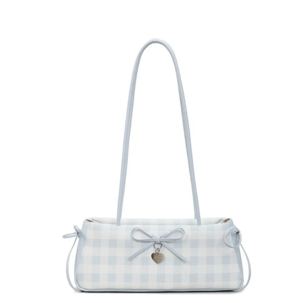 

Sweet Plaid French Stick Handbag Y2K Korean Style PU Shoulder Bag Large Capacity Waterproof Bow Underarm Bags Work