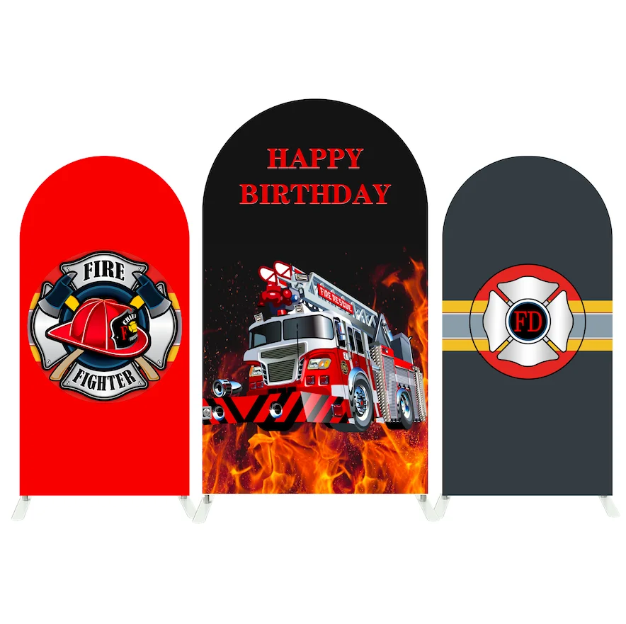 Mehofond Custom 2-Sided Fireman Firefighter Fire Boy Birthday Party Baby Shower Cover Chiara Arch Background Decor Backdrop Phot