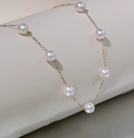 18k gold pearls necklaces 5-6mm freshwater pearls jewelry au750 stamp
