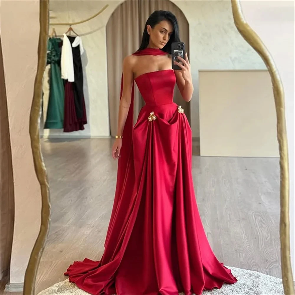 

Customized High quality Exquisite Classic Formal Jersey Pleat Beading A-line Strapless Long Dresses Prom Dresses Fashion Retro
