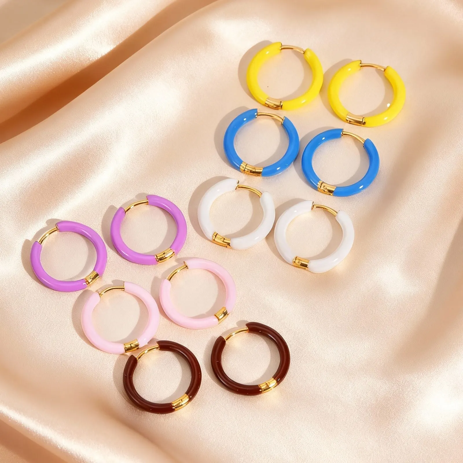 Colorful Enamel Hoop Earrings for Women Girls, Stainless Steel Small Circle Huggie Earrings, Fashion Piercing Ear Jewelry Gift