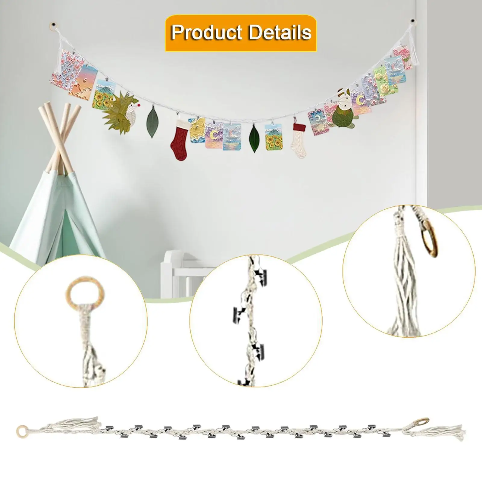 Hanging Stuffed Toy Chain Display Organizer Cotton Rope Plush Animal Storage Holder for Bedroom Playroom Nursery