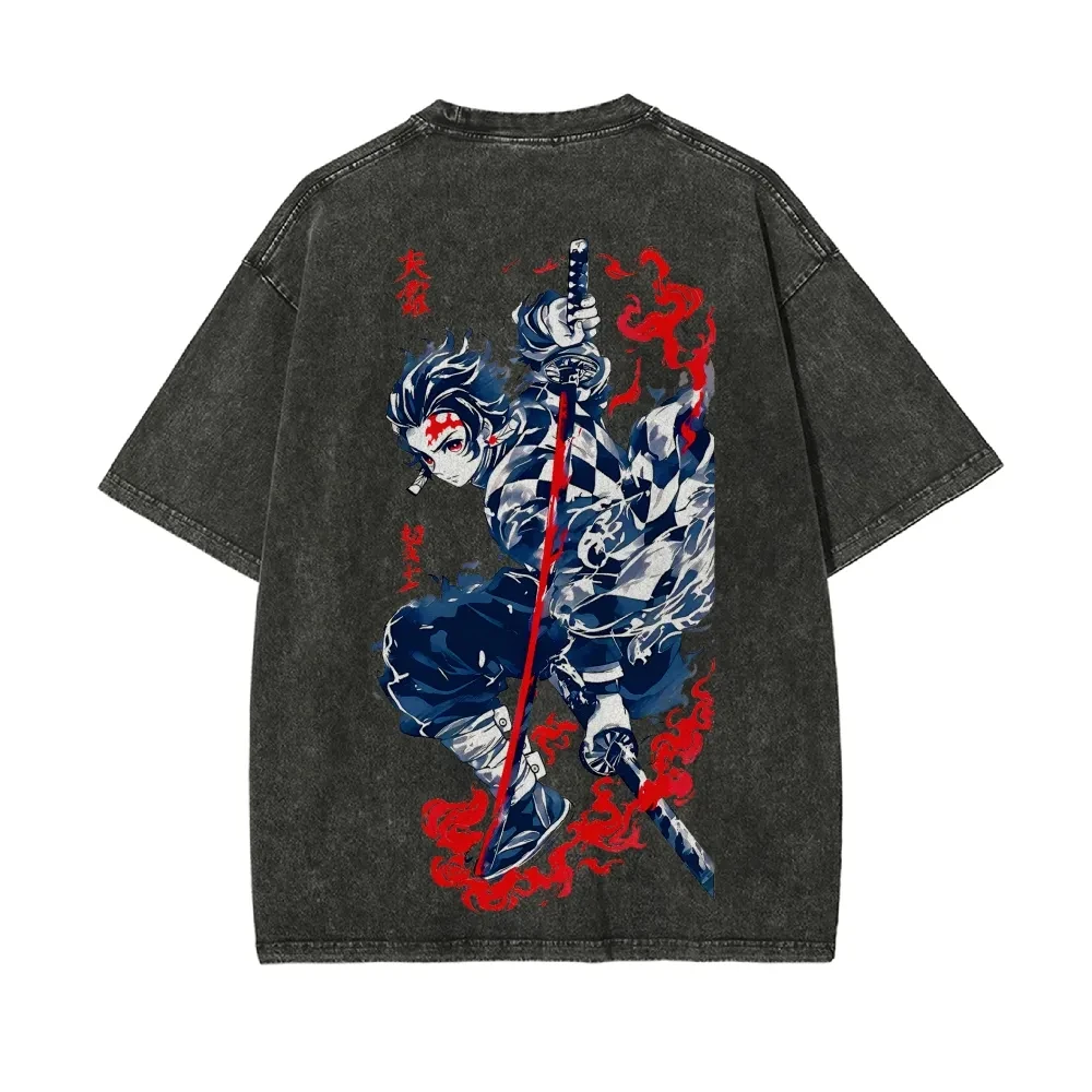 

Футболка с короткими рукавами и принтом «Убийца демонов», повседневная летняя одежда, мужская уличная одежда, мужская футболка, стираная и старая, удобная