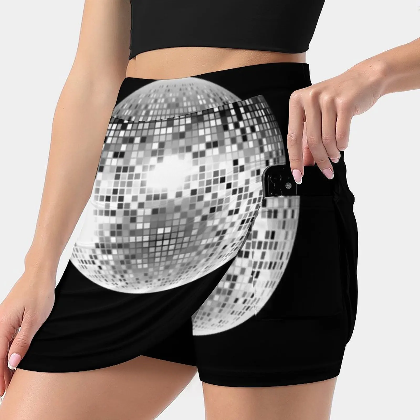 Disco Ball. Dj , Glitter , Ball , Bling. On Black. Korean Fashion Skirt Summer Skirts For Women Light Proof Trouser Skirt Disco