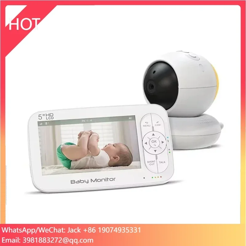 5 Inch Baby Camera Night Vision Sound Detection Temperature Alarm Two Way Audio Babyfoon Baby With Night Light
