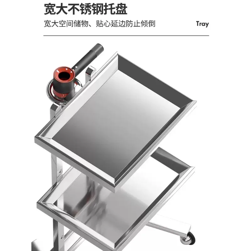 1pcs Foldable Stainless Steel Beauty Salon Cart, 2-Tier Barber Shop Trolley Workbench and Storage Tool Cart