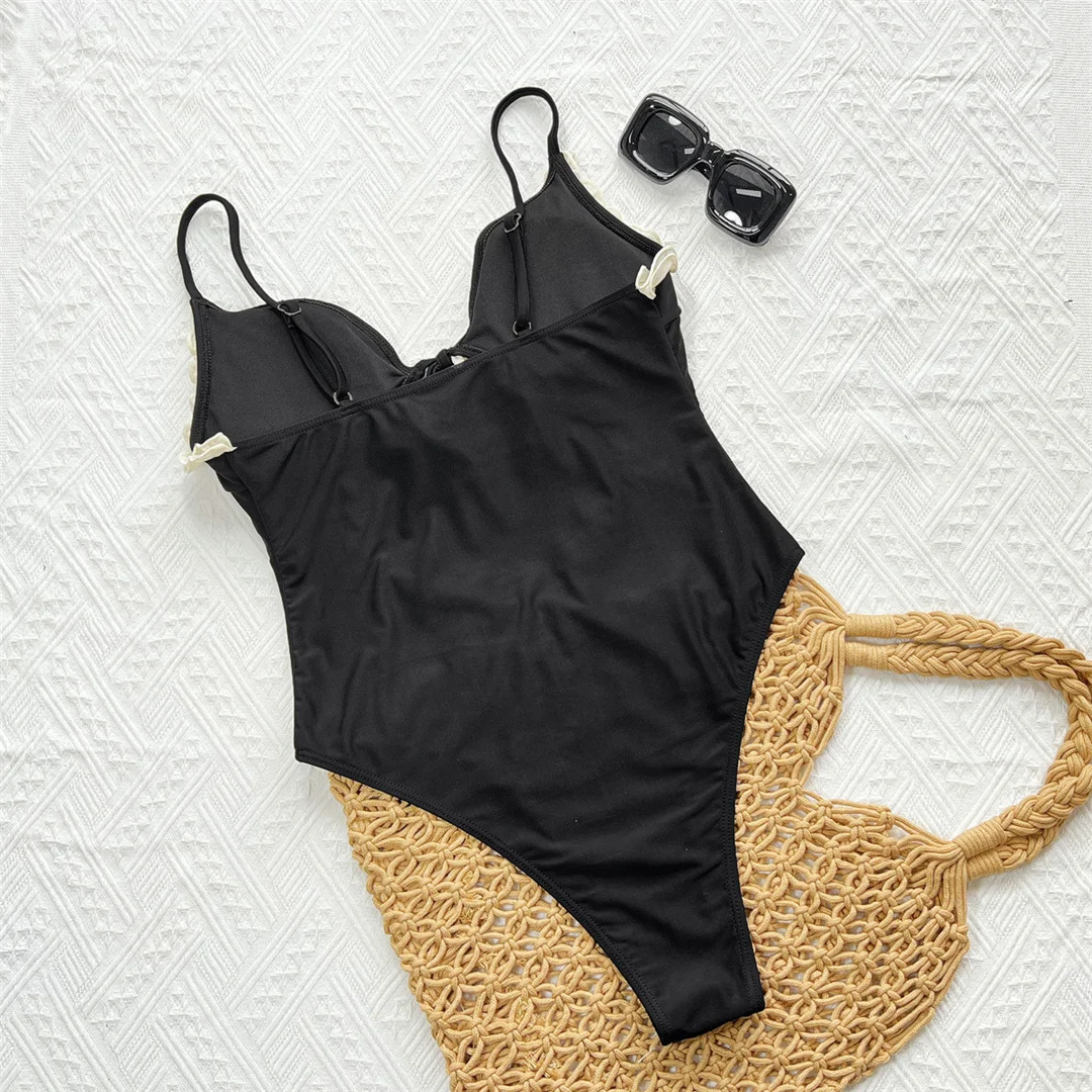 Ausgeschnittener, gerüschter Leoparden-Badeanzug, einteiliger Badeanzug für Damen, Badebekleidung, hoch geschnittene Beine, Monokini, gepolsterter Badeanzug, Badeanzug, Schwimmanzug V7734B – Detail 8