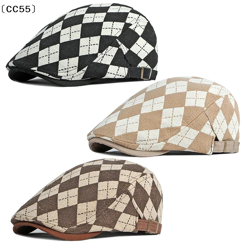 Spring And Autumn Beret Hats Vintage Checkered Brown Coffee Khaki Flat Cap Front Cap Painter's Cap Man〔CC55〕