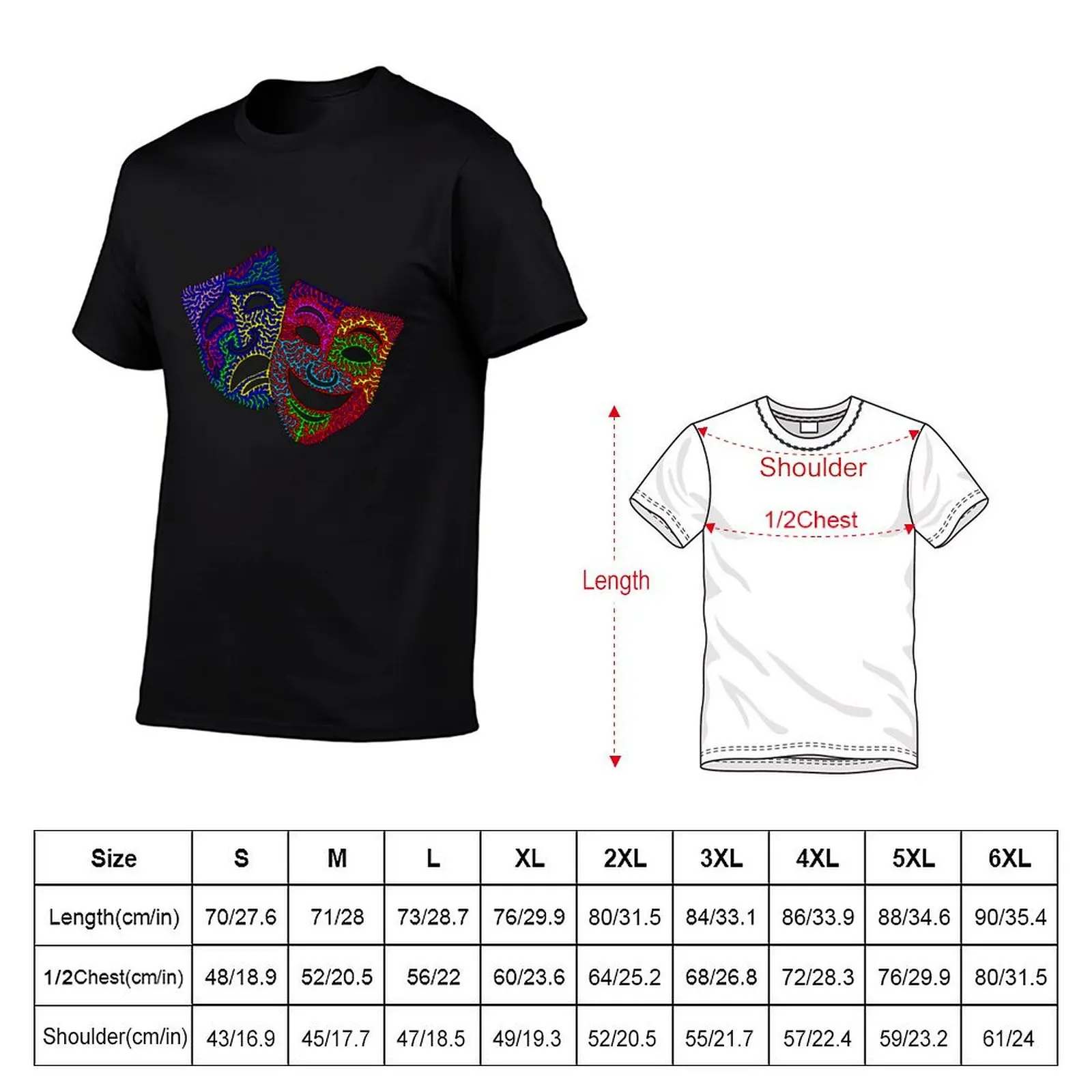 Comedy and Tragedy Masks T-Shirt Plus Size Outdoor Casual Top view 5