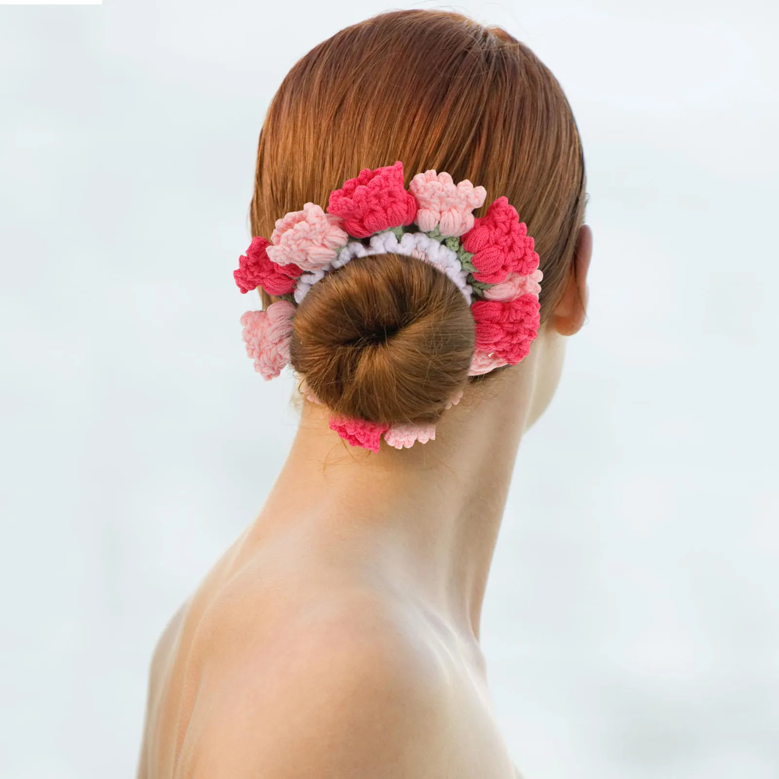 

Вязаная резинка для волос в виде цветка лилии, ручной работы, из мягкой пряжи, для густых и тонких волос, большая эластичная резинка для женщин