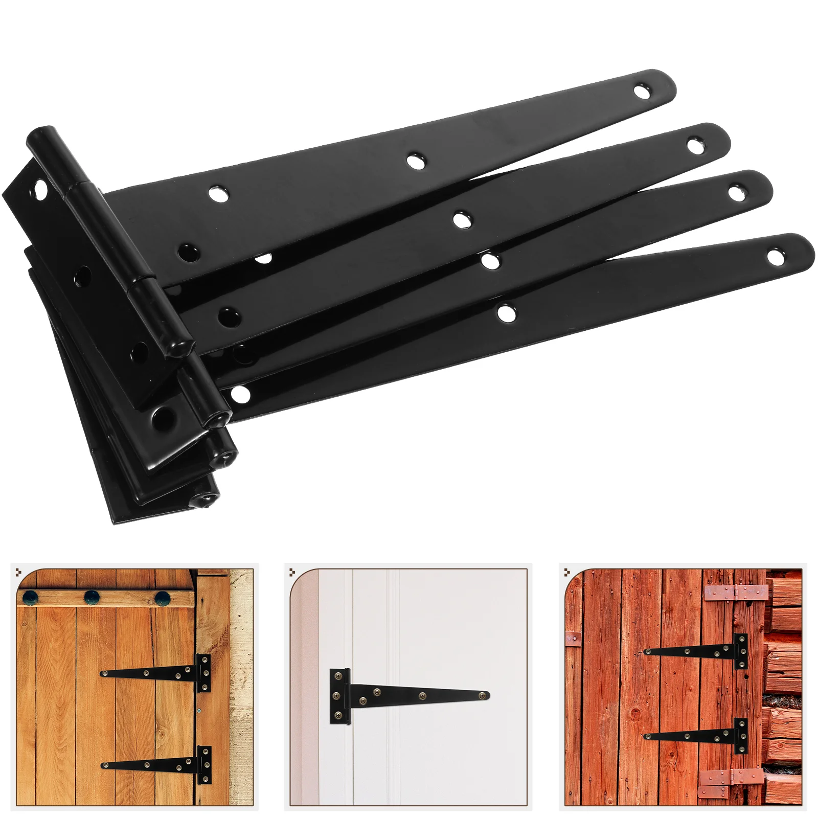 4pcs T Hinges Heavy Duty Hinges Gate Strap Hinges for Storage Shed Door Barn Door Gates ( Black 8 Inches )