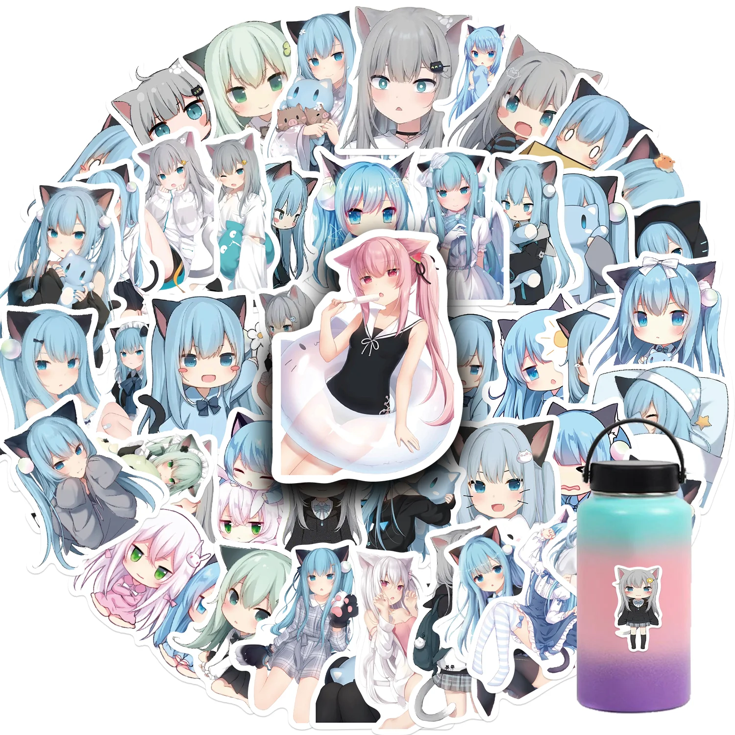 

50PCS Nekoha Shizuku & Nacho Kawaii Vinyl Waterproof Stickers for Water Bottle Laptop Skateboard Scrapbook Luggage Kids Toy