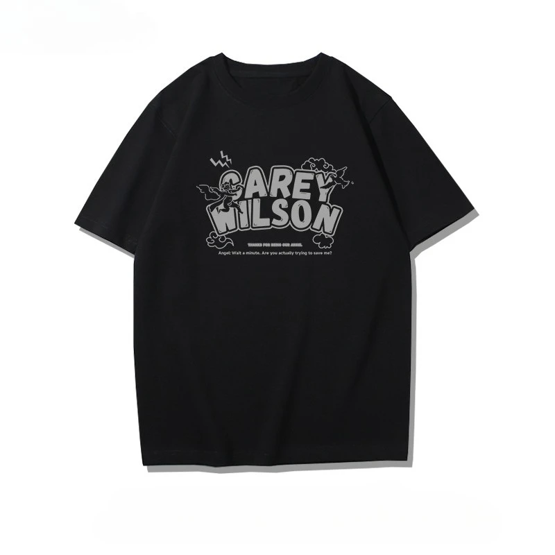 2025 صيف جديد الملاك الأمريكي تي شيرت مطبوع فضفاض وعصري قصير الأكمام القطن الشارع الشهير للرجال والنساء