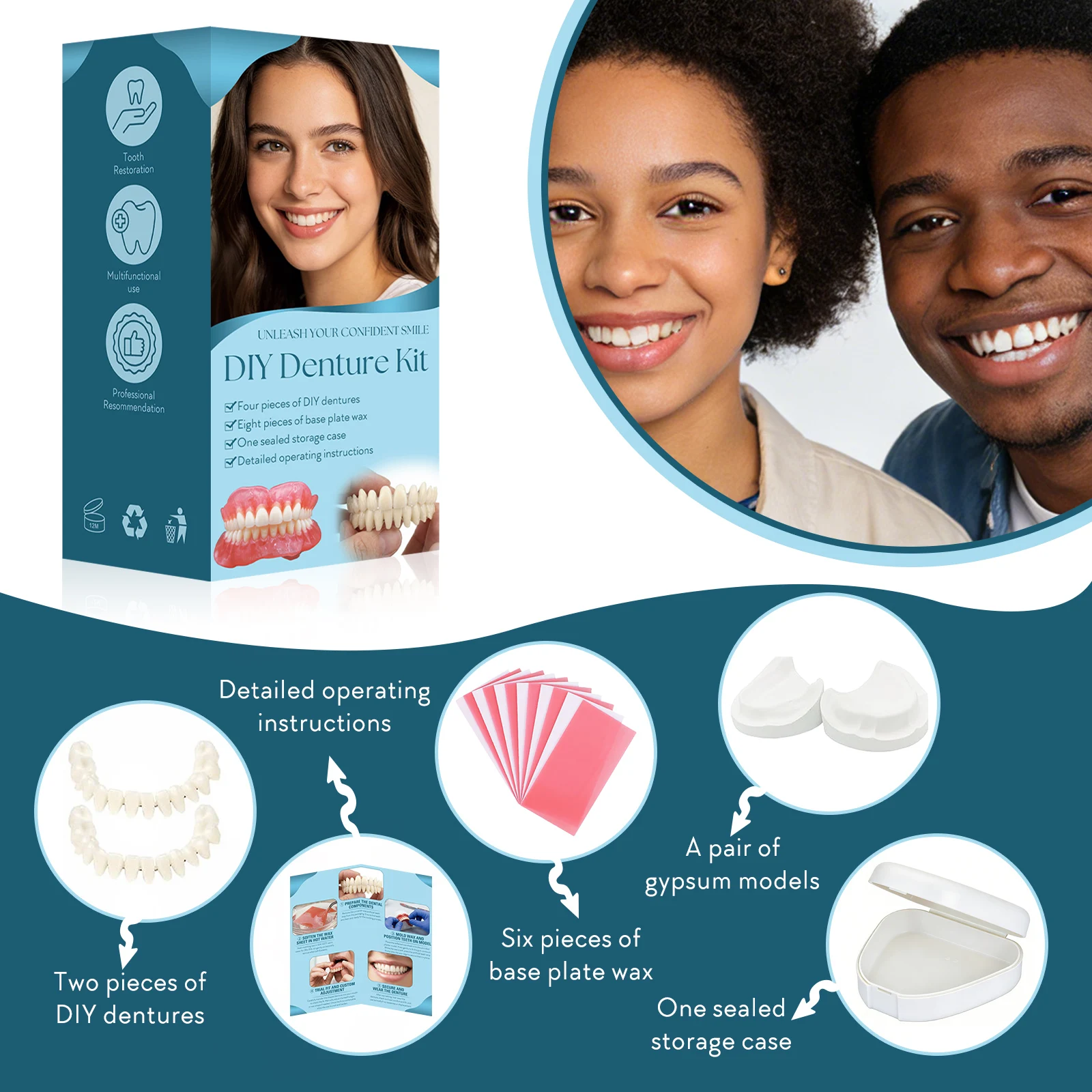DIY False Teeth Kit For Temporary Denture Upper Lower With Gypsum Base Wax Sheets Made Easy For Cosmetic Smile
