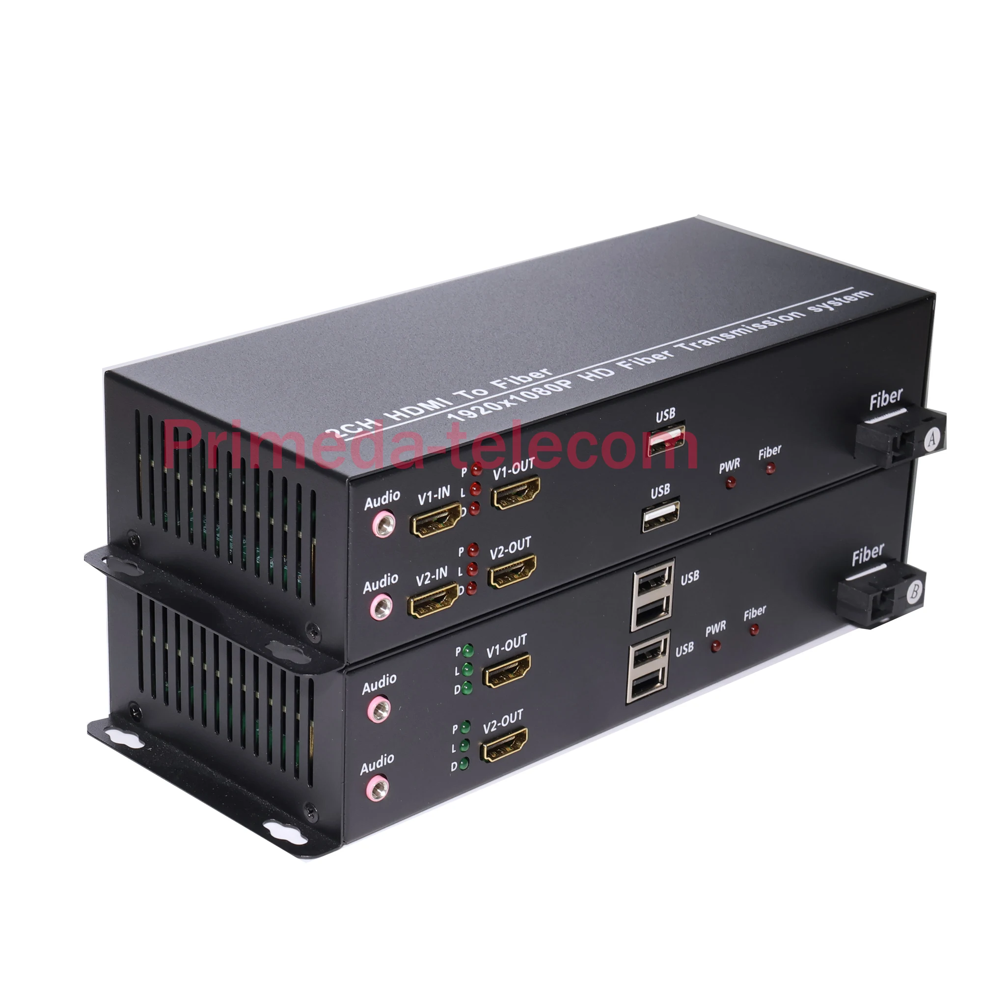 2 channel 1080P HDMI over Fiber Optic Extender Converter with 2 KVM and 2 independent 3.5mm Audio to Fiber SC Singlemode 20Km