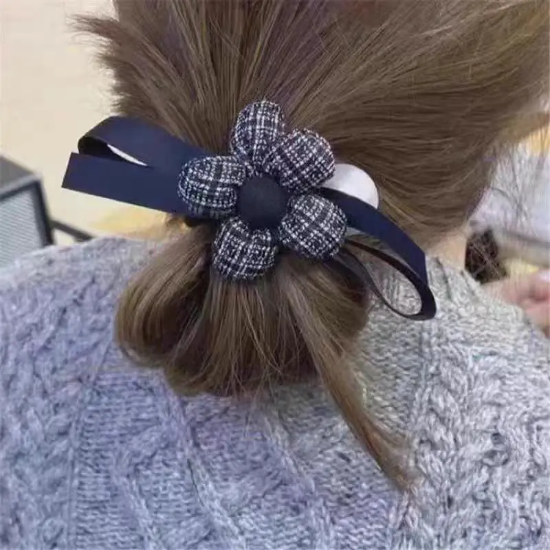 1 Pcs Ladies' Hair Tie Korean Pearl Flower Bow Hair Accessories Hairband Cute Versatile High Elasticity Hair String High-quality