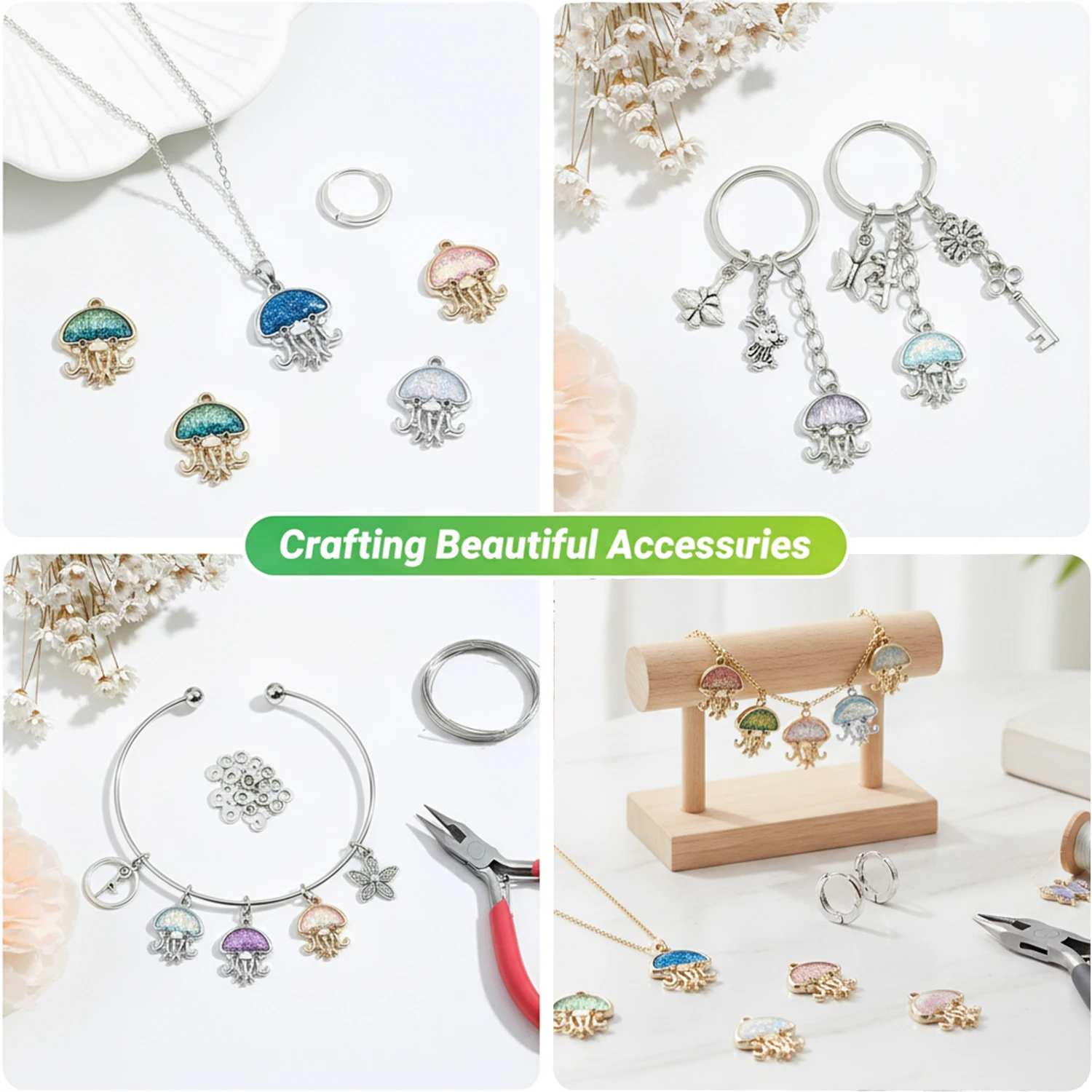 5/10pcs Marine Creatures Jellyfish Enamel Pendant Used For DIY Handmade Necklace Bracelet Earrings And Jewelry Making Accessorie