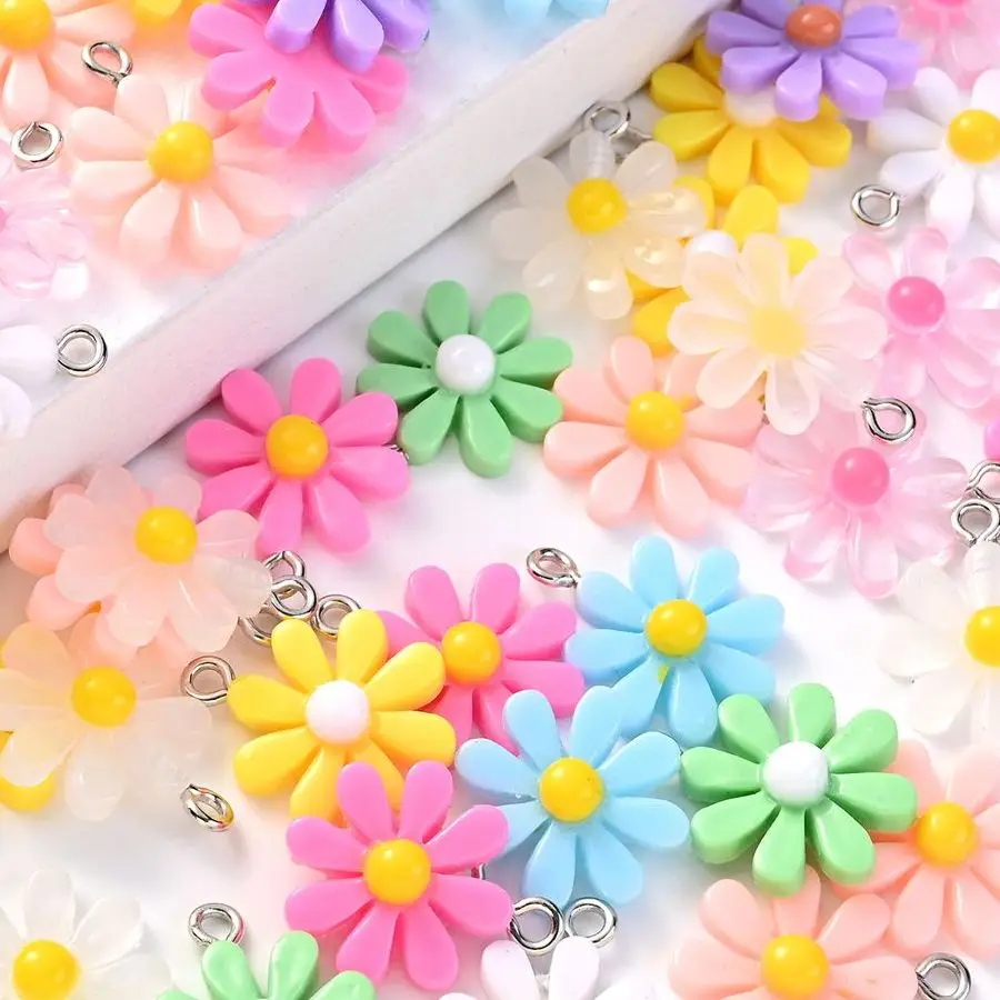 10pcs 16x20mm Daisy Flower Pendant Colorful Sunflower Beads CharmsFor Jewelry Making Necklace Earring Handmade Jewelry