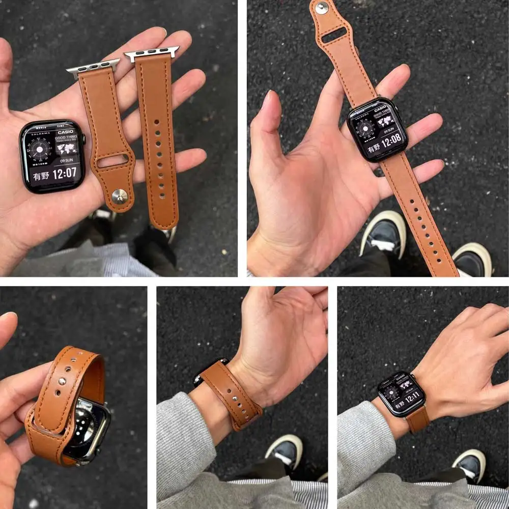 

Кожаный ремешок Pop для Apple Watch, ремешки 45 мм 41 мм Ultra 2 49 мм 42 мм 46 мм 40 мм-44 мм Спортивный браслет IWatch Series 10 9 8 7 4 5 6 3