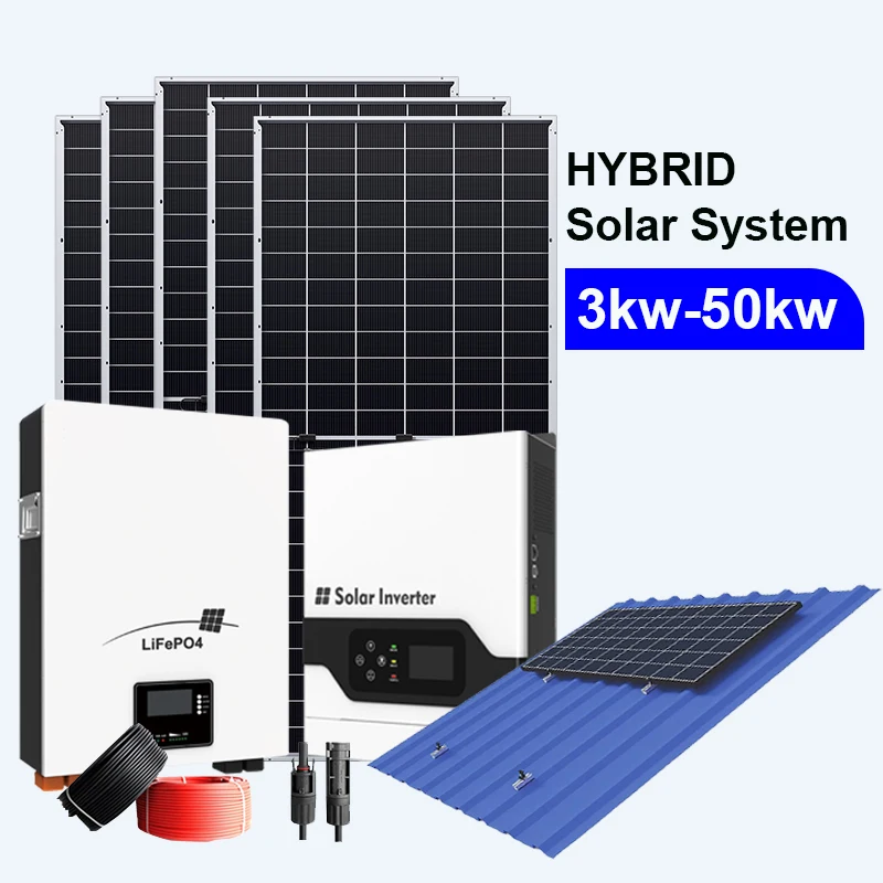 Solar Power Hybrid Energy System Full Package 5Kw Hybrid Power System Photovoltaic Home Power Kit Complete Set